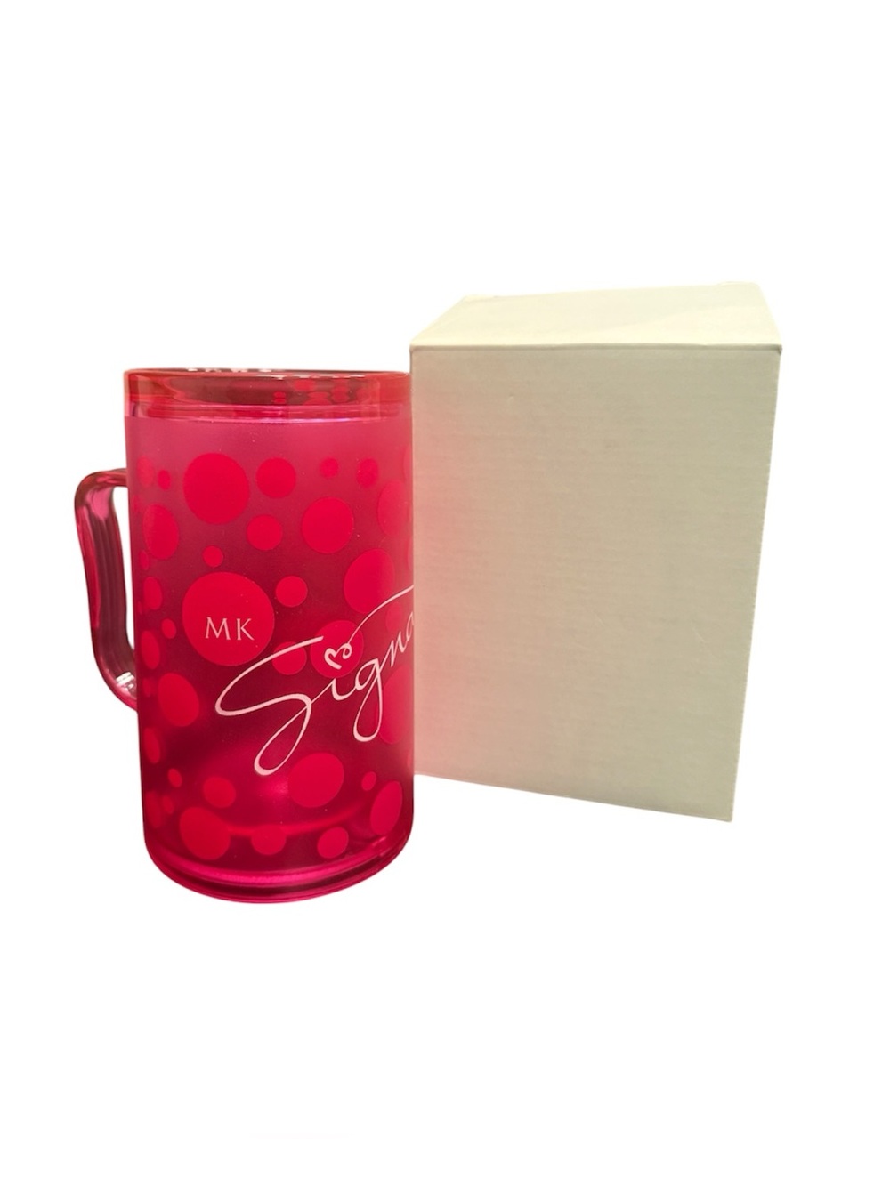 NEW Mary Kay MK Signature Pink Polka Dot Frosty Freezer Beverage Mug